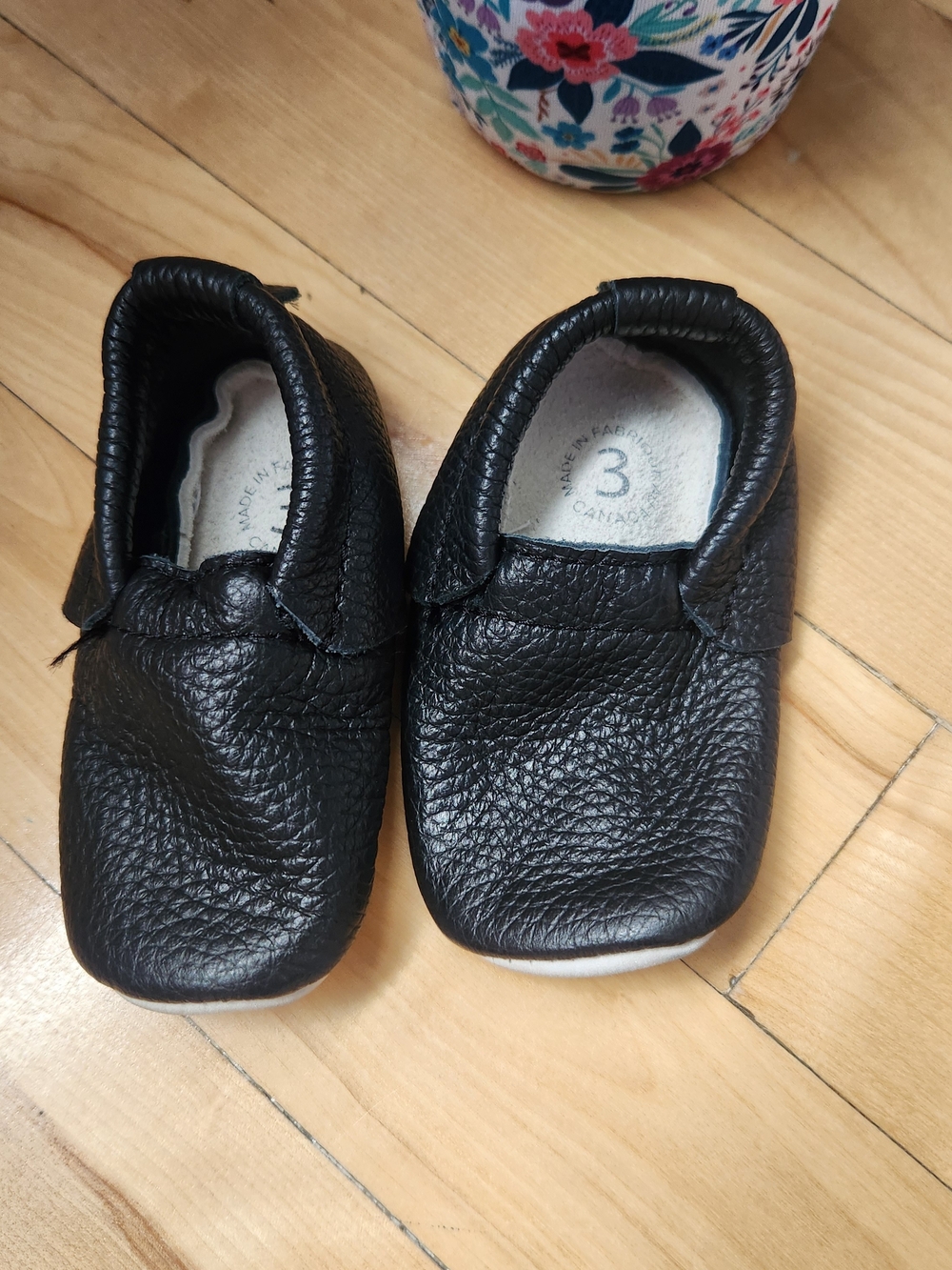 Black Leather Kids Slip-On Moccasin Slippers